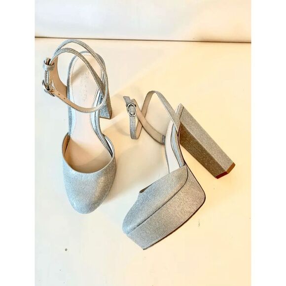 Antonio Melani Born on Fifth Liv Metallic Glitter Platform Heels Size 10 Silver - Picture 4 of 12
